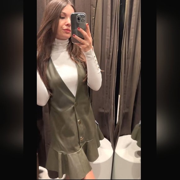 ZARA FAUX LEATHER RUFFLED PINAFORE DRESS  SIZE S - Picture 3 of 14